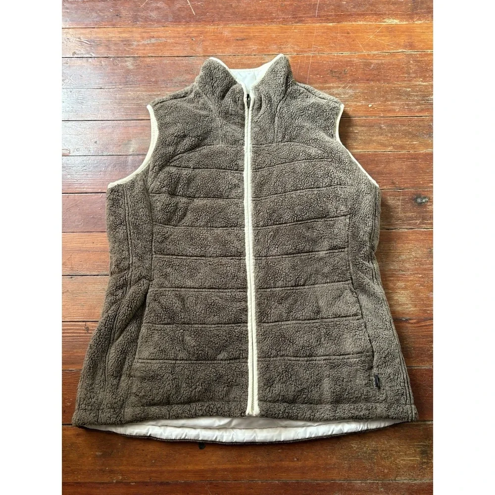 North Face Vest Womens Large Reversible Beige Brown Full Zip Puffer Soft